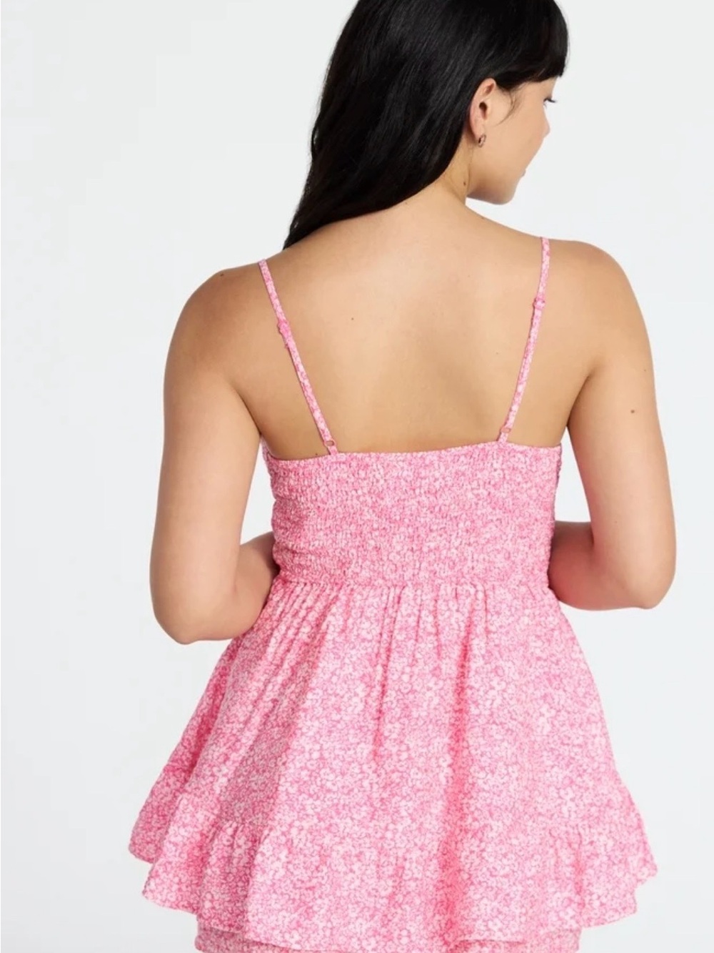 No Boundaries Pink Floral Spaghetti-Strap One-Piece Romper - Picture 4 of 5
